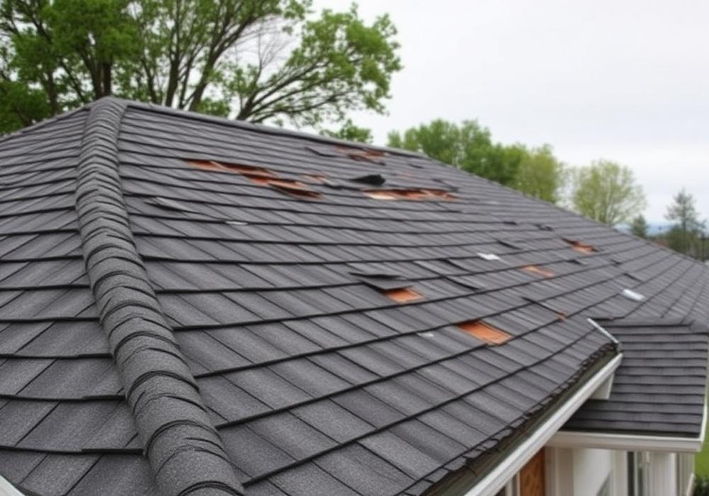 Before — Storm-damaged shingle roof replacement